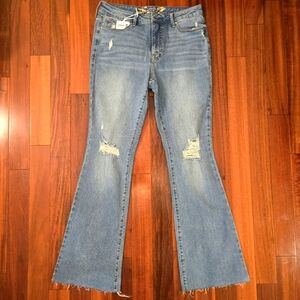 Seven7 Women's Blue Distressed Flare Jeans, Boho, Retro, Sz:8, Light Wash